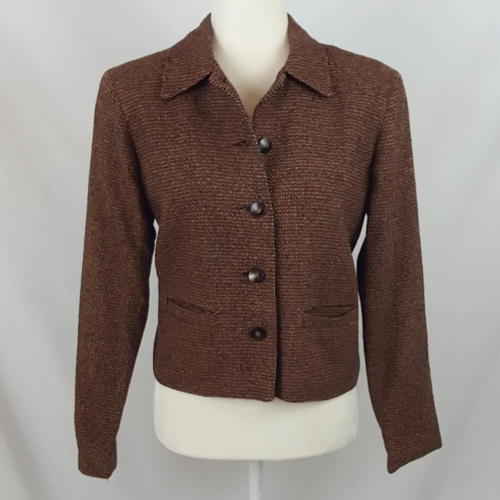 Vintage Windridge‎ Cheryl Nash Brown and Red Tweed Silk Blazer
